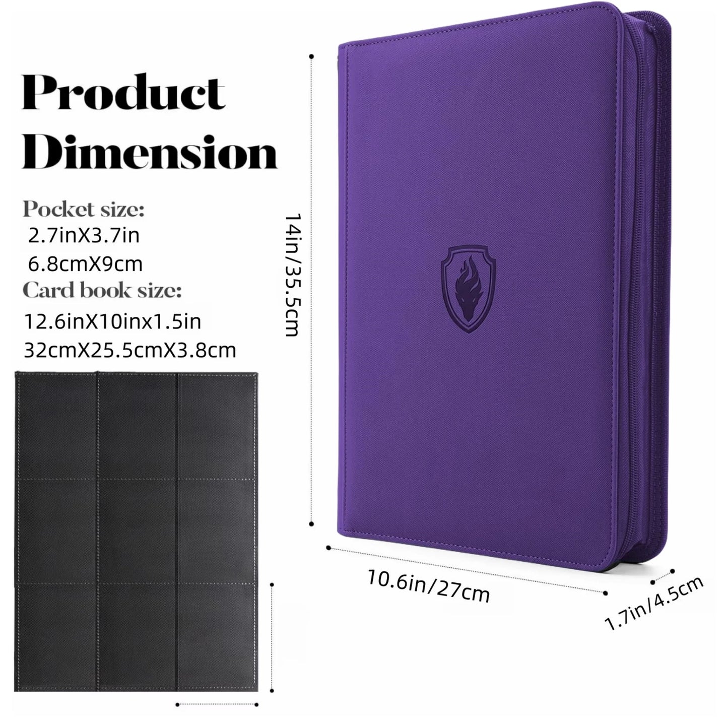 24TCG Zipper Card Binder with 9 Pockets,Holds 360 Trading Cards 360, Durable Side Loading for Cards, Premium PU Cover