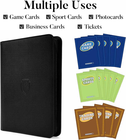 24TCG Zipper Card Binder with 9 Pockets,Holds 360 Trading Cards 360, Durable Side Loading for Cards, Premium PU Cover