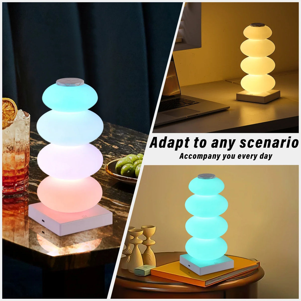 lightWORK Table Lamp Four Smooth Shell Ball Modern Art LED Colored 16 RGB Settings + Warm, White